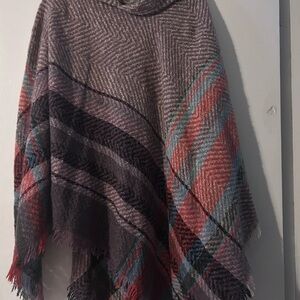 Plaid Poncho with Fringe